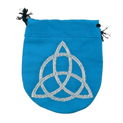 Blue Drawstring Pouches with Assorted Wiccan Symbols